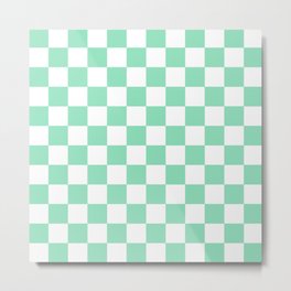 Checkered (Mint & White Pattern) Metal Print | Decoration, Pattern, Mintandwhite, Check, Chess, Checks, Retro, Square, Checkered, Decorative 