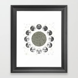 the moon's cycle on white Framed Art Print