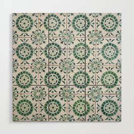 Vintage green azulejos in Alfama, Lisbon, Portugal - Tiles pattern street and travel photography Wood Wall Art