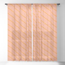 [ Thumbnail: Dark Orange & Light Salmon Colored Striped/Lined Pattern Sheer Curtain ]