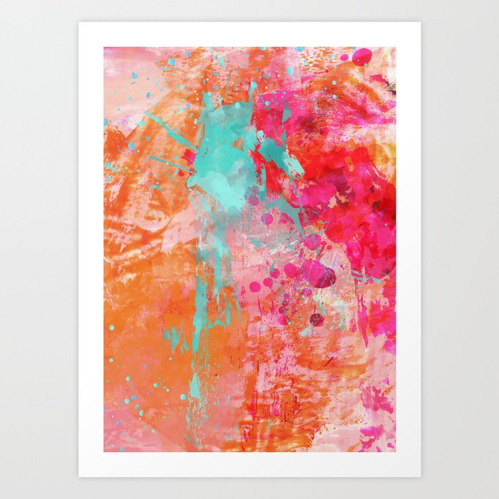 Paint Splatter Turquoise Orange And Pink Art Print By Artention