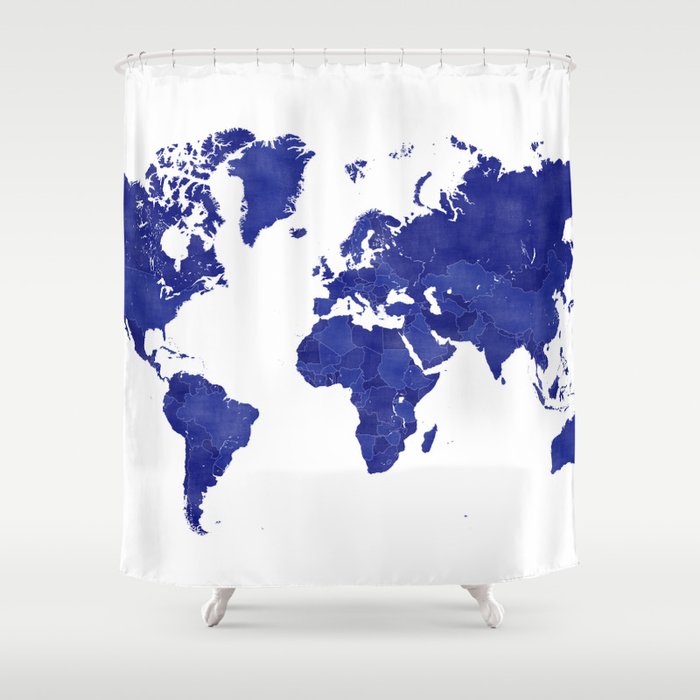 Vintage Navy Blue World Map Shower Curtain By Blursbyai Society6