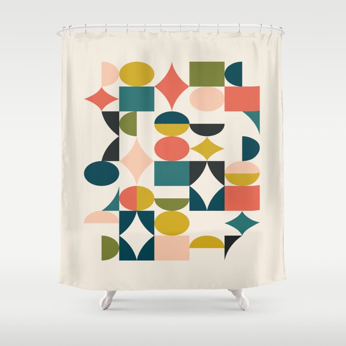 Mid Century Modern Abstract Colorful, Colorful Cool Shower Curtain