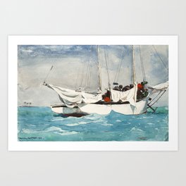 Winslow Homer's sailing masterpiece, Key West, Hauling Anchor Caribbean blue ocean sailboat nautical seascape painting Art Print