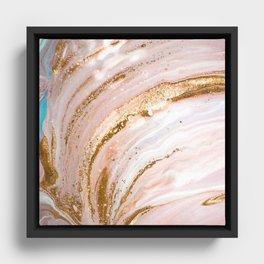 Blush Pink And Gold Liquid Color  Framed Canvas