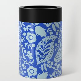 Blossoms and leaves solid sunny cottage blue Can Cooler