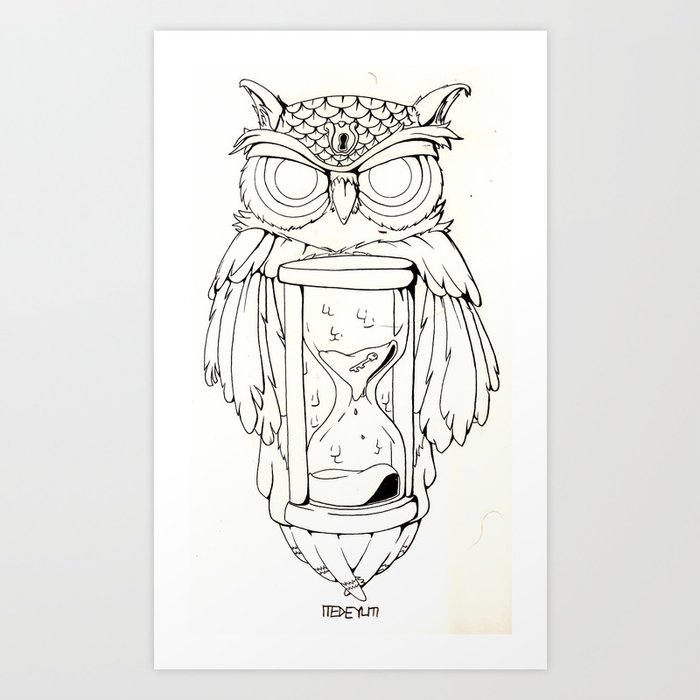 Black and White Hourglass Owl Art Print