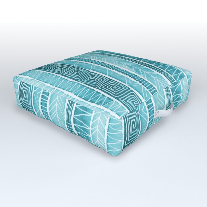 Watercolor Patterned Stripes - Ocean Turquoise Outdoor Floor Cushion