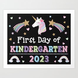 Unicorn First Day of Kindergarten Sign Art Print