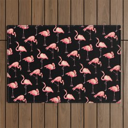 Flamingo Pattern - Black Outdoor Rug