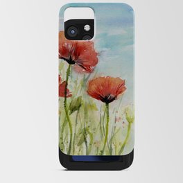 Red Flowers Watercolor Poppies iPhone Card Case