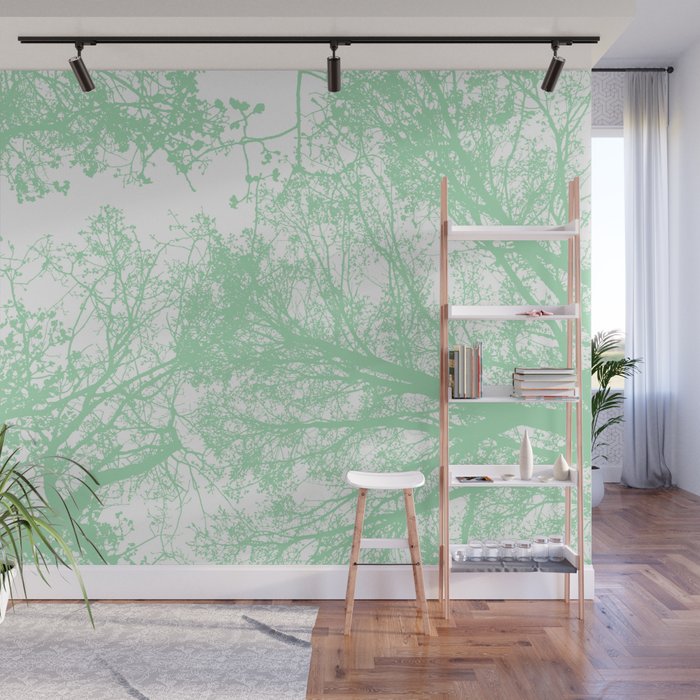 Mint green foliage forest Wall Mural by ARTbyJWP | Society6