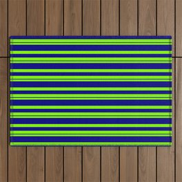 [ Thumbnail: Chartreuse and Blue Colored Lines/Stripes Pattern Outdoor Rug ]