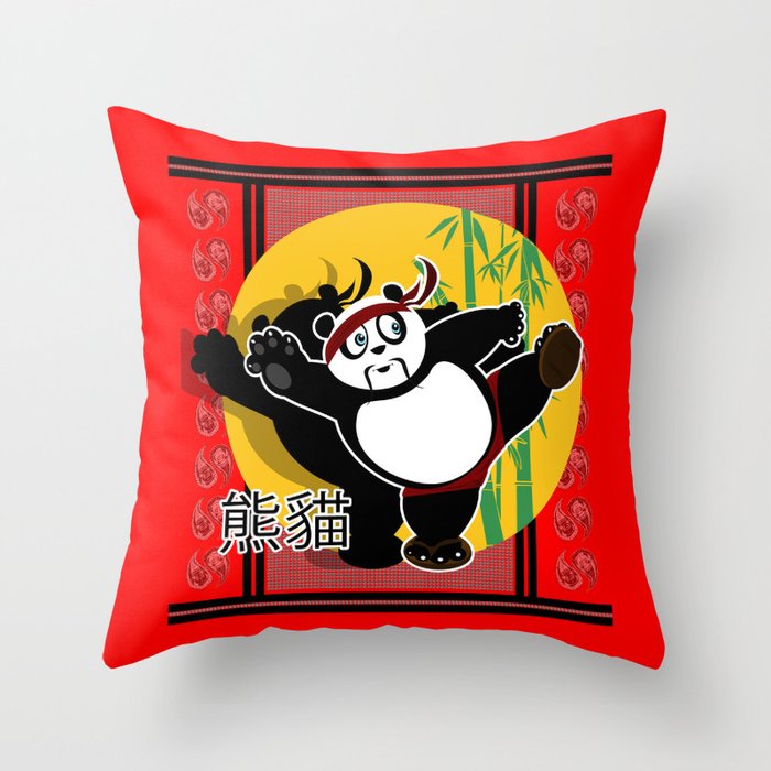 Martial Arts Panda Throw Pillow