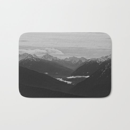 Mountain Landscape Black and White Bath Mat