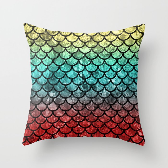 Gold/Blue/Red Dragon Scales Throw Pillow