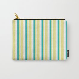 [ Thumbnail: Light Sea Green, White, and Tan Colored Stripes/Lines Pattern Carry-All Pouch ]