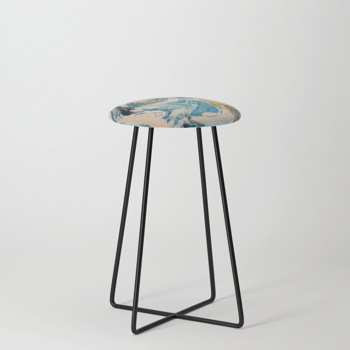 Tide Pool: a blue, yellow, and peach abstract painting by Alyssa Hamilton Art Counter Stool