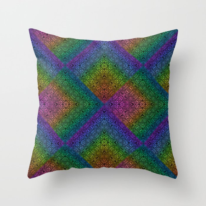 Multicoloured hypnotic diamond trance pattern Throw Pillow