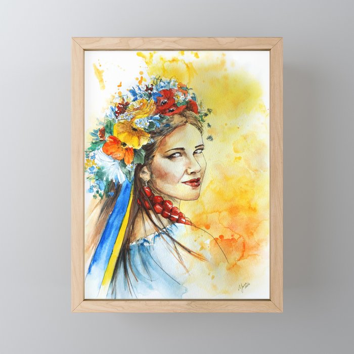 Ukrainian Traditional Woman Portrait Framed Mini Art Print