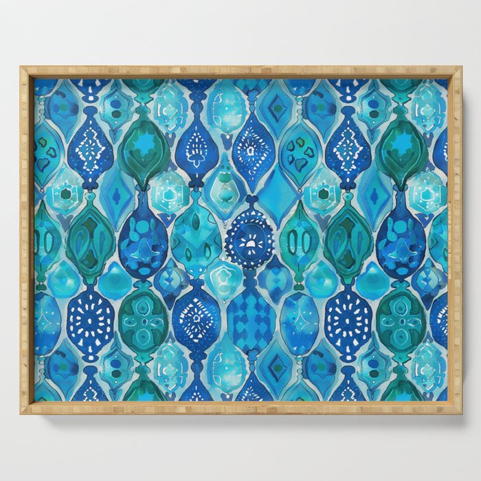 Moroccon blue and teal pattern design Serving Tray