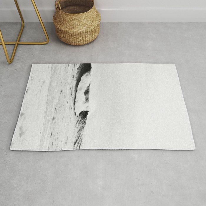 Minimalist Black and White Ocean Wave Photograph Rug