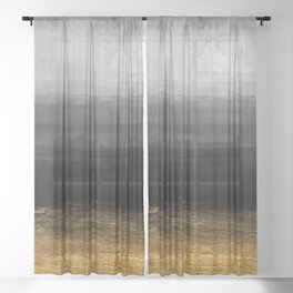 Black and Gold grunge stripes on modern grey concrete abstract background - Stripe -Striped Sheer Curtain