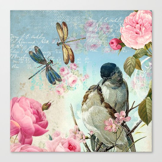 Dragonflies & bird Canvas Print