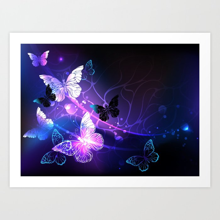 Background with Night Butterflies Art Print