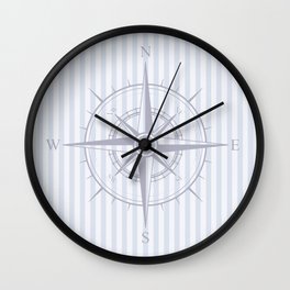 Pastel Blue Stripe with Gray Vintage Nautical Compass Wall Clock