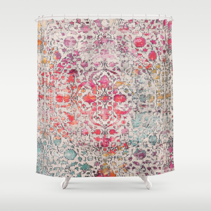 N258 - Vintage Glam Farmhouse Boho Traditional Floral Moroccan Style Shower Curtain