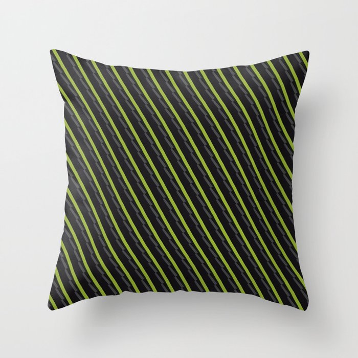 Angled Vertical Green And Black Lines Throw Pillow