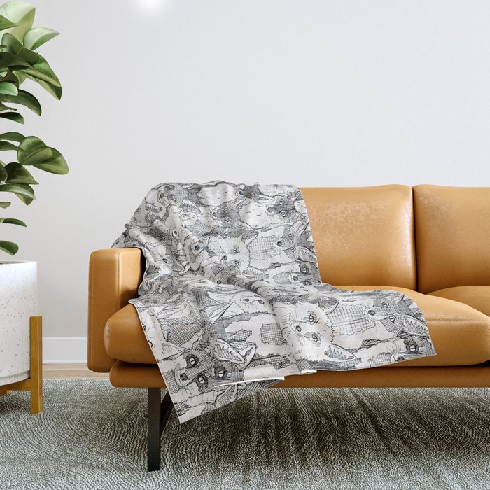 just foxes black soft white Throw Blanket