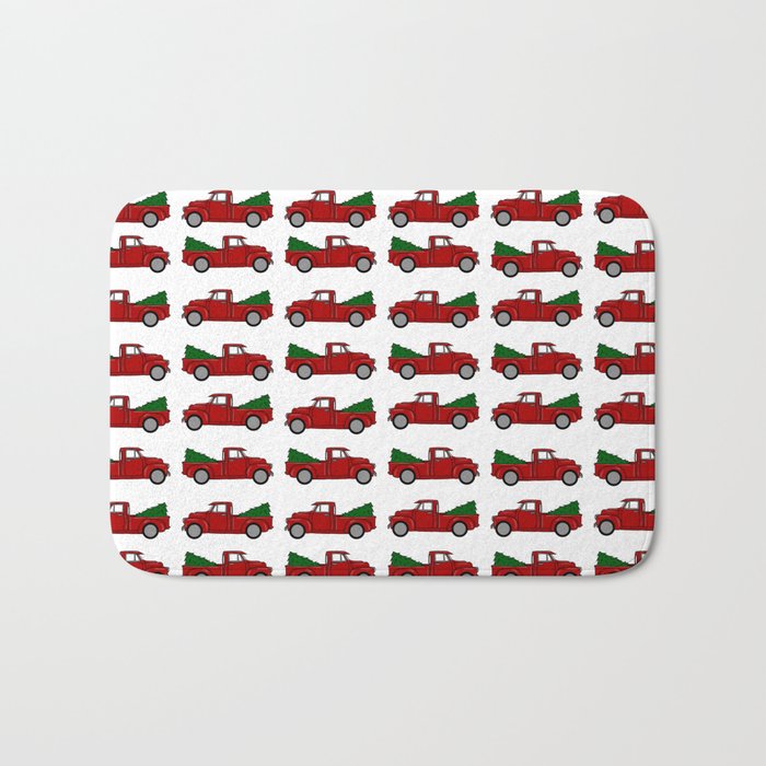 Red Truck Repeating Pattern Bath Mat