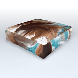 Blue and Brown Flower Bloom Fluid Abstract Outdoor Floor Cushion