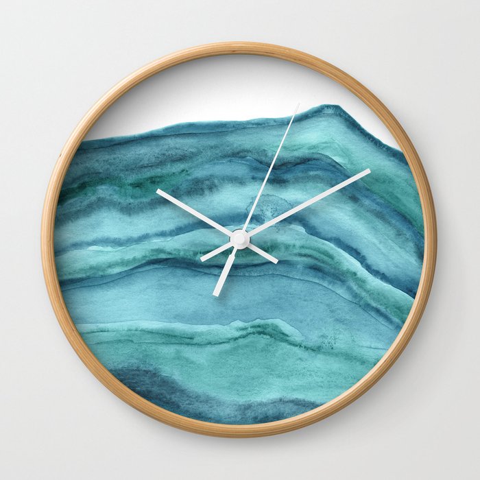 Watercolor Agate - Teal Blue Wall Clock