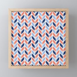 Retro Herringbone - Navy, Blue + Orange Framed Mini Art Print