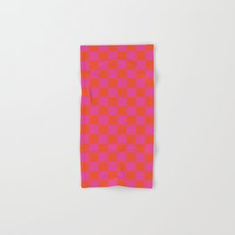 Trendy Checkerboard Pink + Orange Hand & Bath Towel
