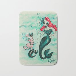 Glamorous Mermaid with Pink Poodle Mermaid Bath Mat