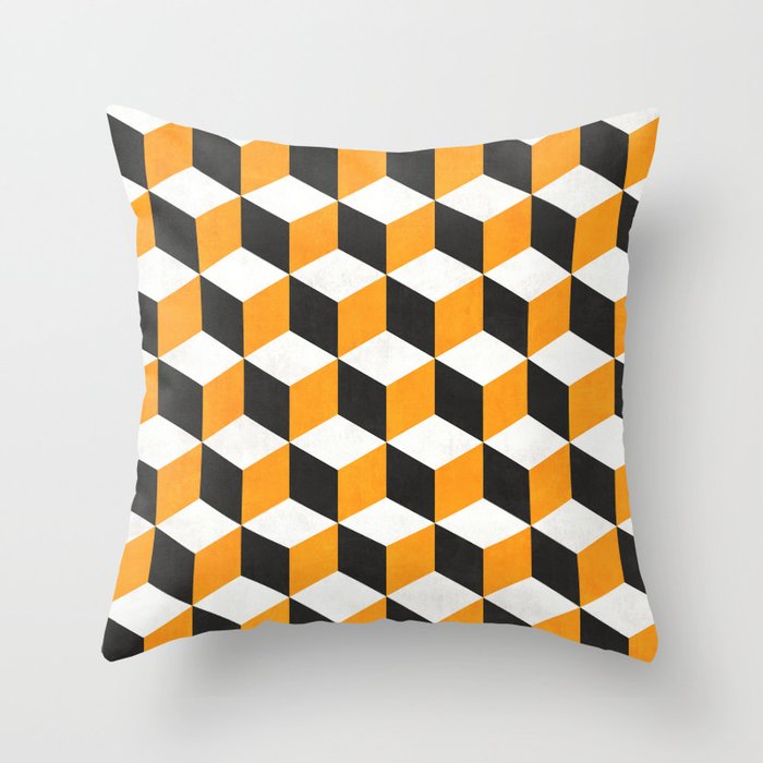 Geometric Cube Pattern  - Yellow, White, Gray Concrete Throw Pillow
