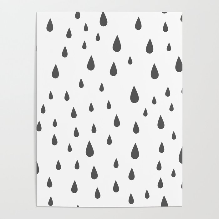 Dark Grey Raindrops pattern Poster