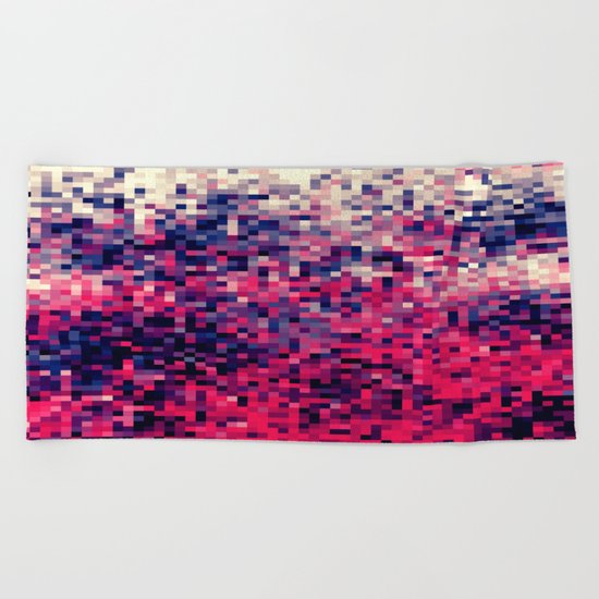 Magenta Indigo Blue Pixels Beach Towel