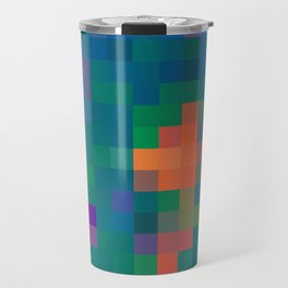 graphic design geometric pixel square pattern abstract in green blue orange Travel Mug