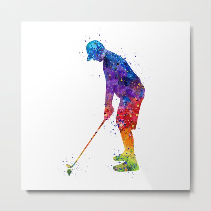 Boy Golf Player Colorful Waterolor Metal Print