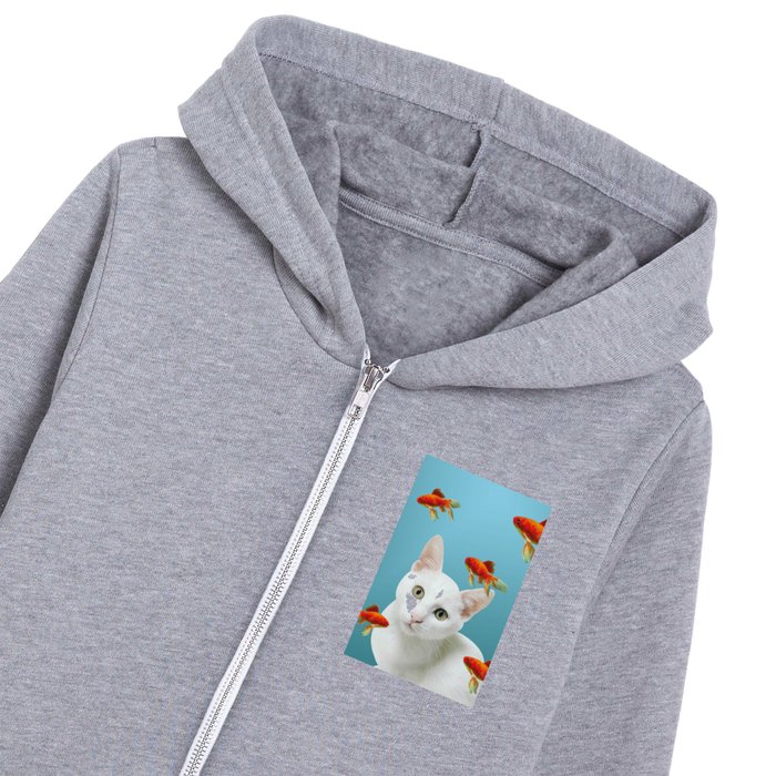 white lovely cat with goldfishes #cats Kids Zip Hoodie