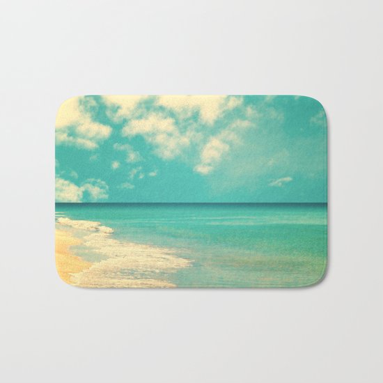 Retro beach and turquoise sky (square) Bath Mat