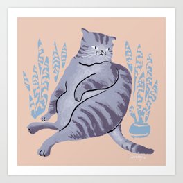 Sitting Cat with Snake Plants  Art Print