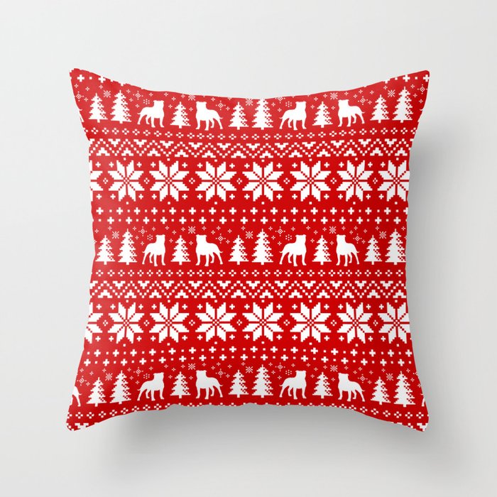 Staffordshire Bull Terrier Silhouettes Christmas Holiday Pattern Throw Pillow