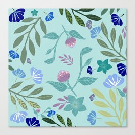 Floral Botanical Pattern Art Printable Blue Purple Green 300 DPI  Canvas Print