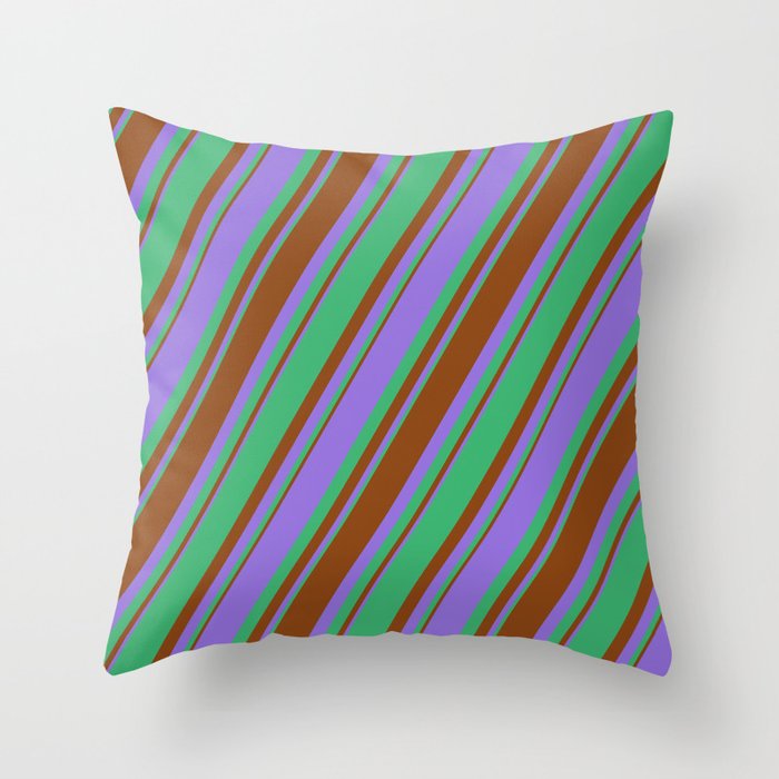 Purple, Sea Green & Brown Colored Lined/Striped Pattern Throw Pillow